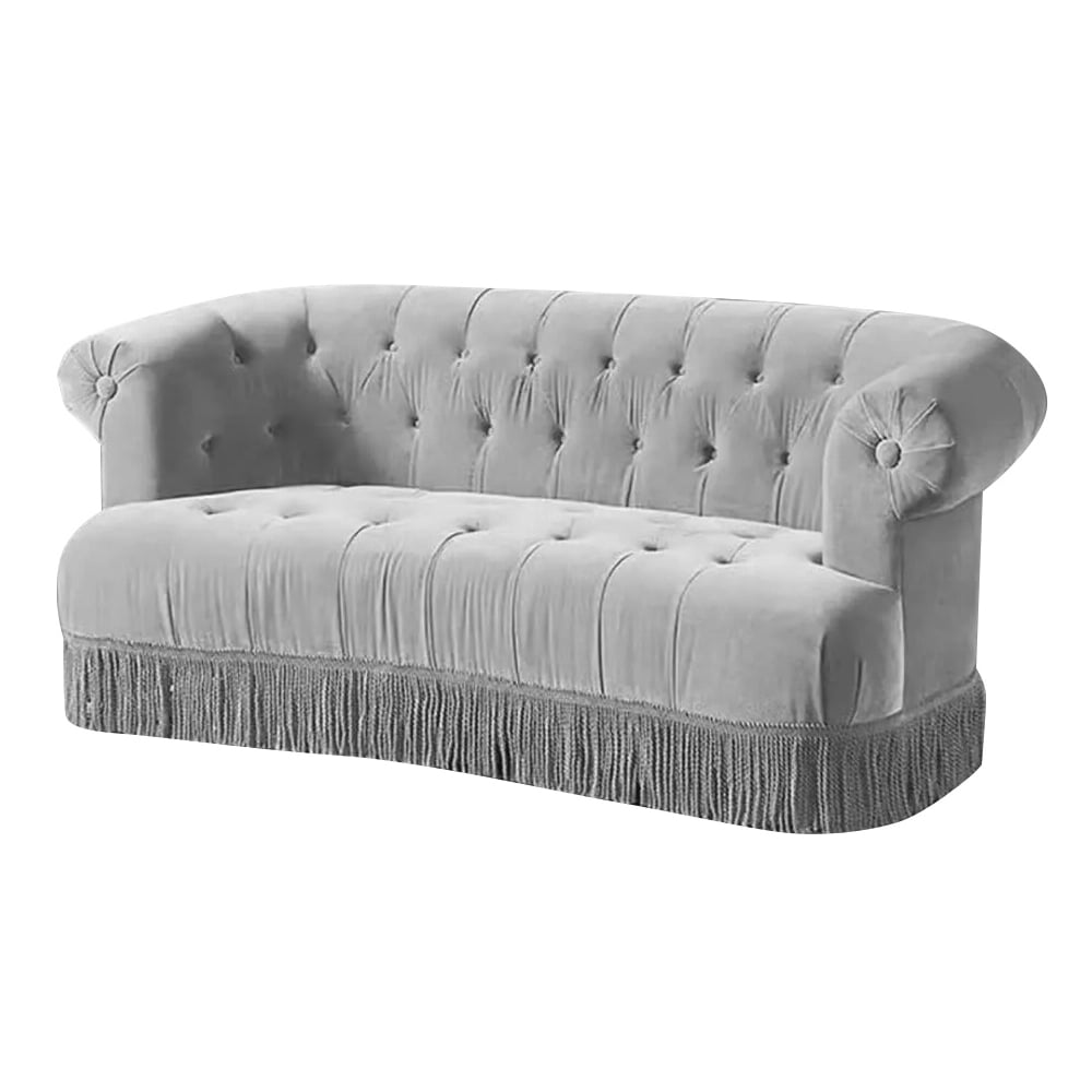 Retro Tassels Chesterfield Sofa Velvet Upholstered Sofa 82.7"-Gray window image