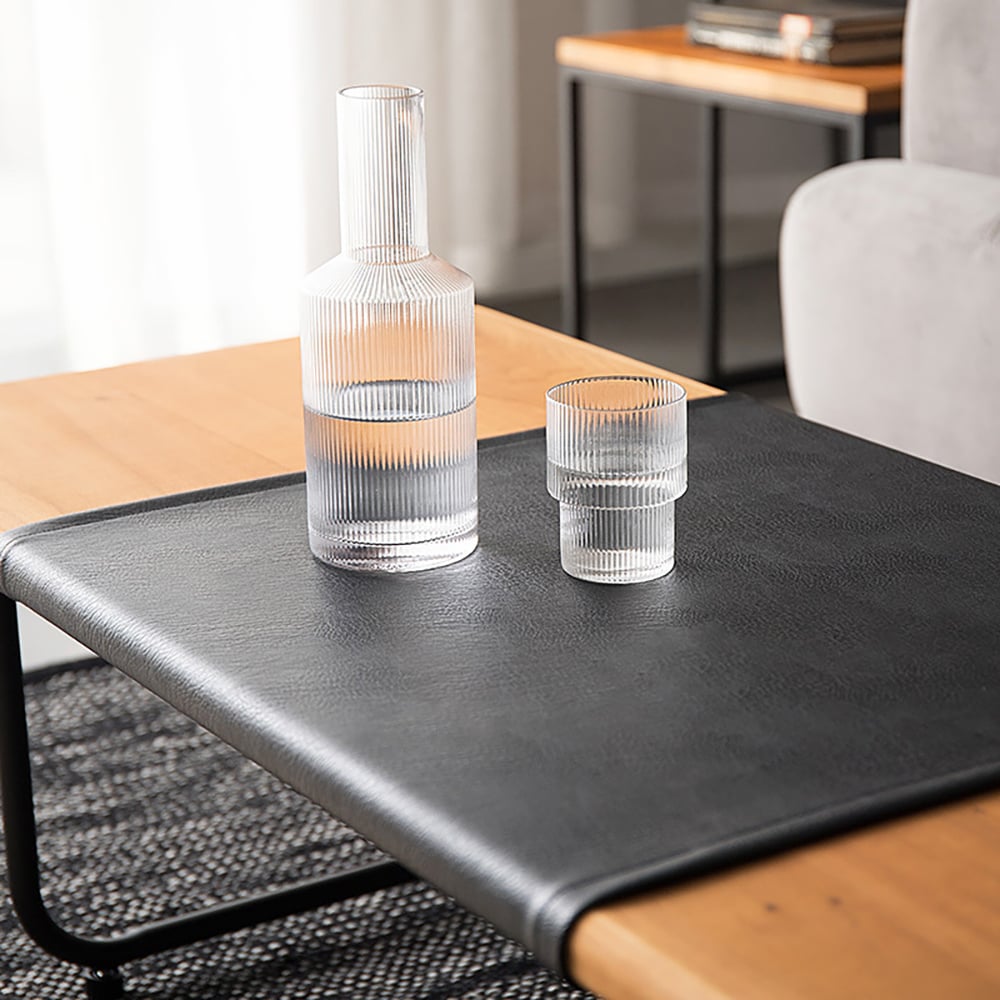 Nordic Black & Natural Coffee Table Solid Wood Minimalist Writing Desk window image