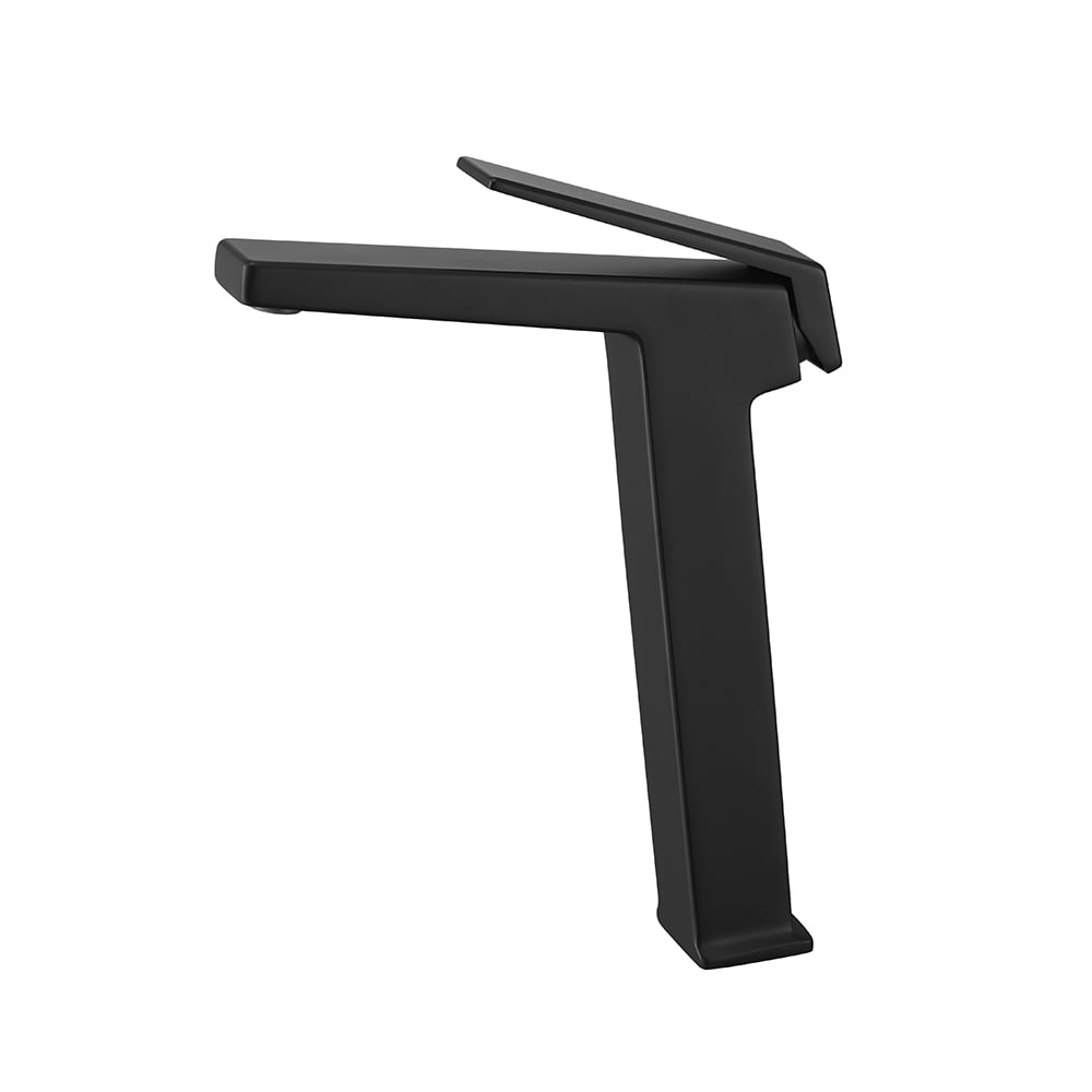 Black Single Lever Handle Bathroom Countertop Tap Monobloc Solid Brass window image