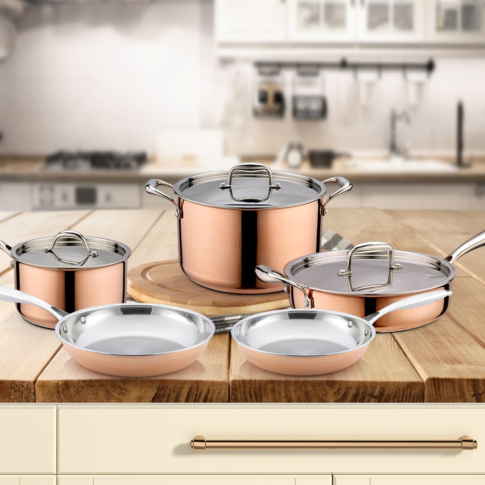 8 Pieces Tri-Ply Bonded Copper Cookware Set Food-grade Stainless Steel Interior window image