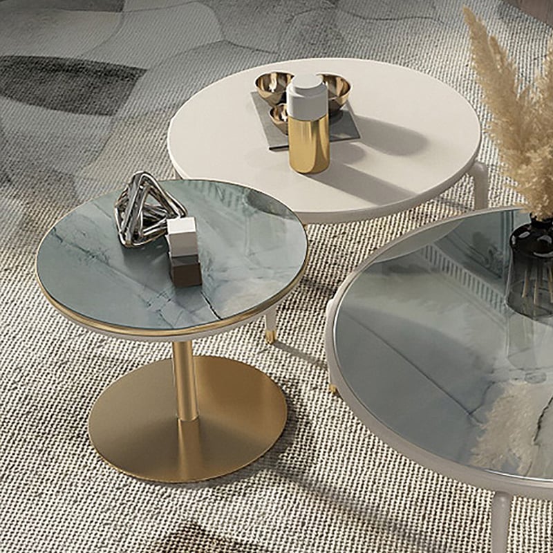 Modern Round Coffee Table Set Nesting Coffee Table with Sintered Stone ...