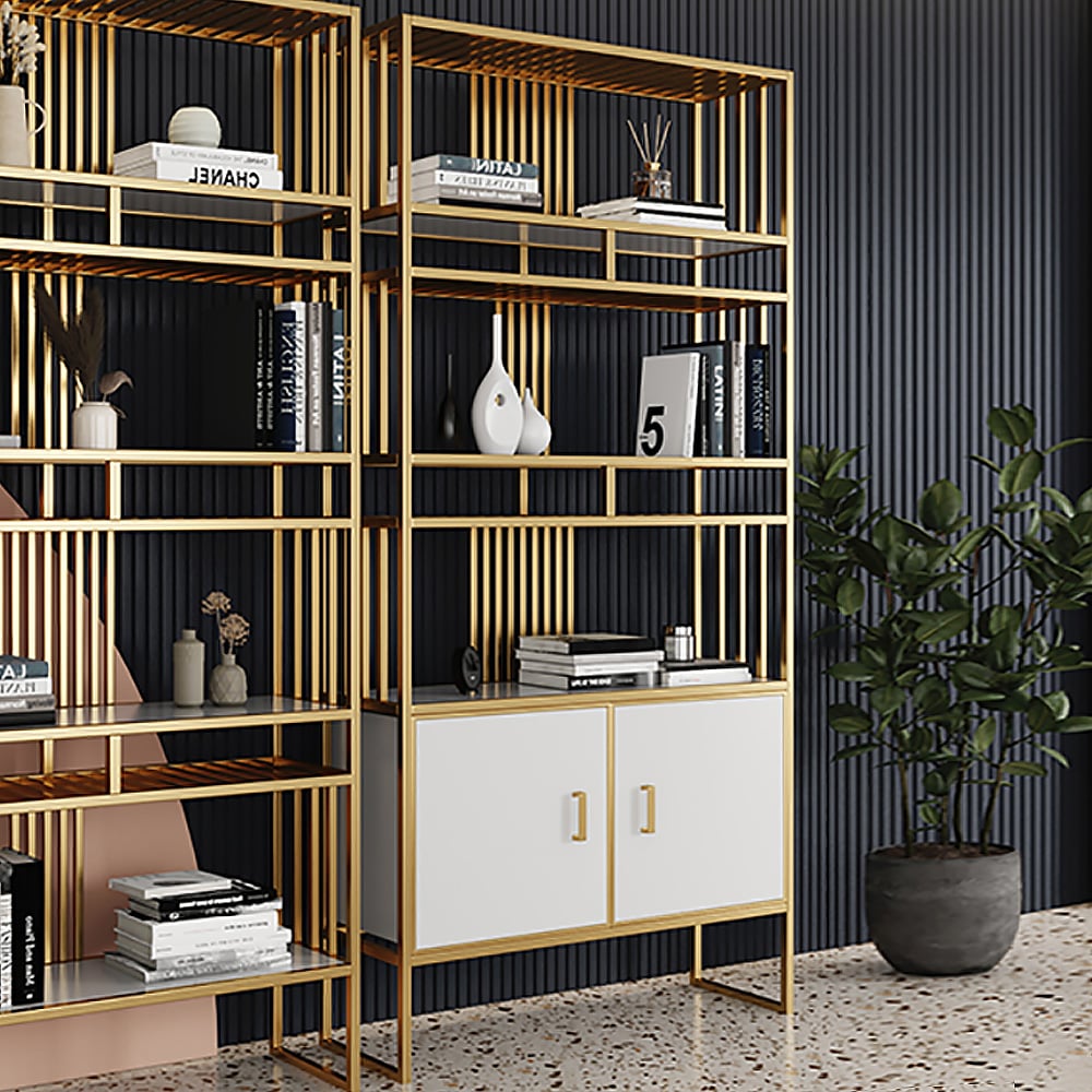 Étagère de rangement moderne en métal à 4 niveaux avec portes image de fenêtre