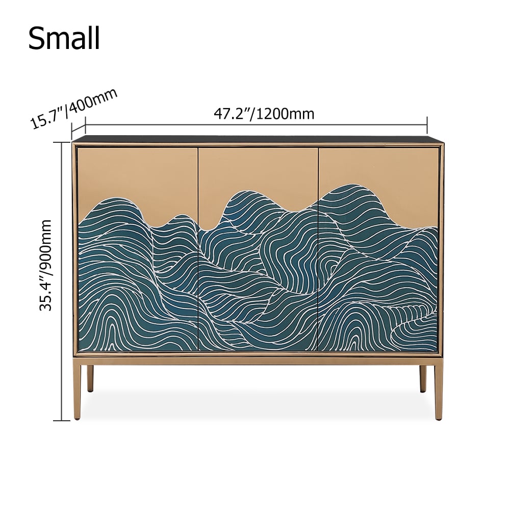 Buffet 3 portes 4 étagères vert et noir 1200 mm Gold Wave Lines petit image de fenêtre