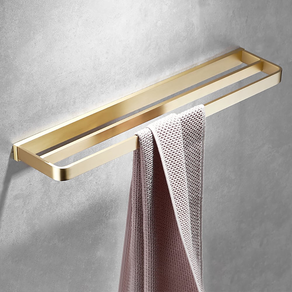 4 Pieces Bathroom Hardware Set Towel Rail and Toilet Brush with Holder in Gold window image