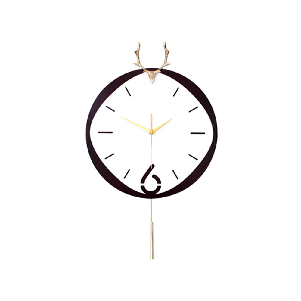 Modern Creative Wooden Wall Clock Silver Pendulum Deer Head Home Decor window image