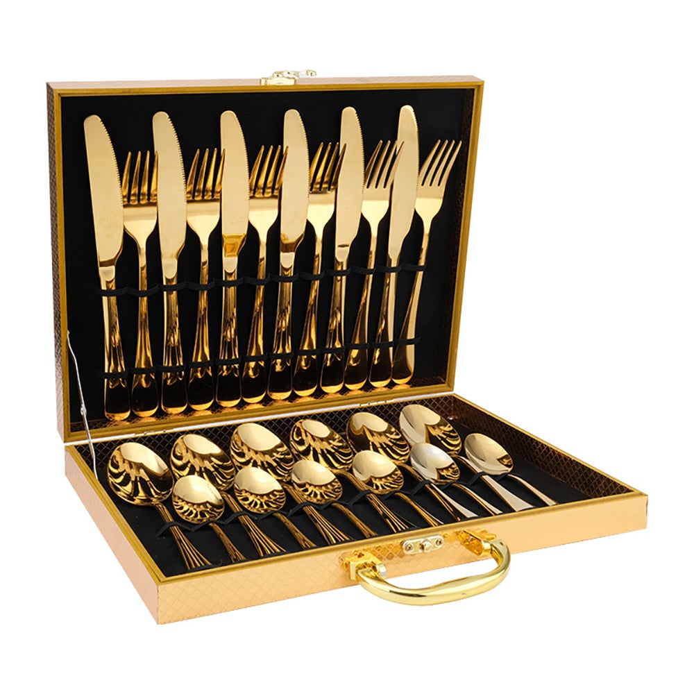 24 Pieces Stainless Steel Flatware Set with Wooden Box, Service for 6 window image