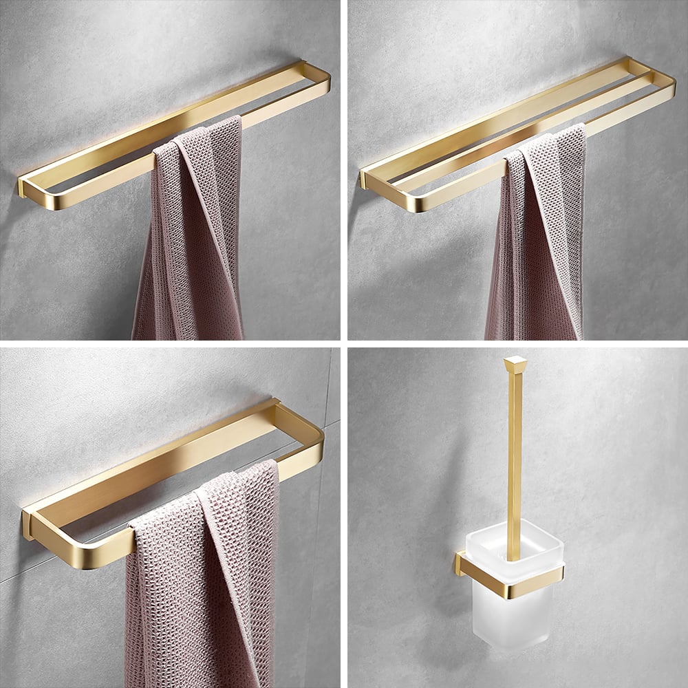 4 Pieces Bathroom Hardware Set Towel Rail and Toilet Brush with Holder in Gold window image