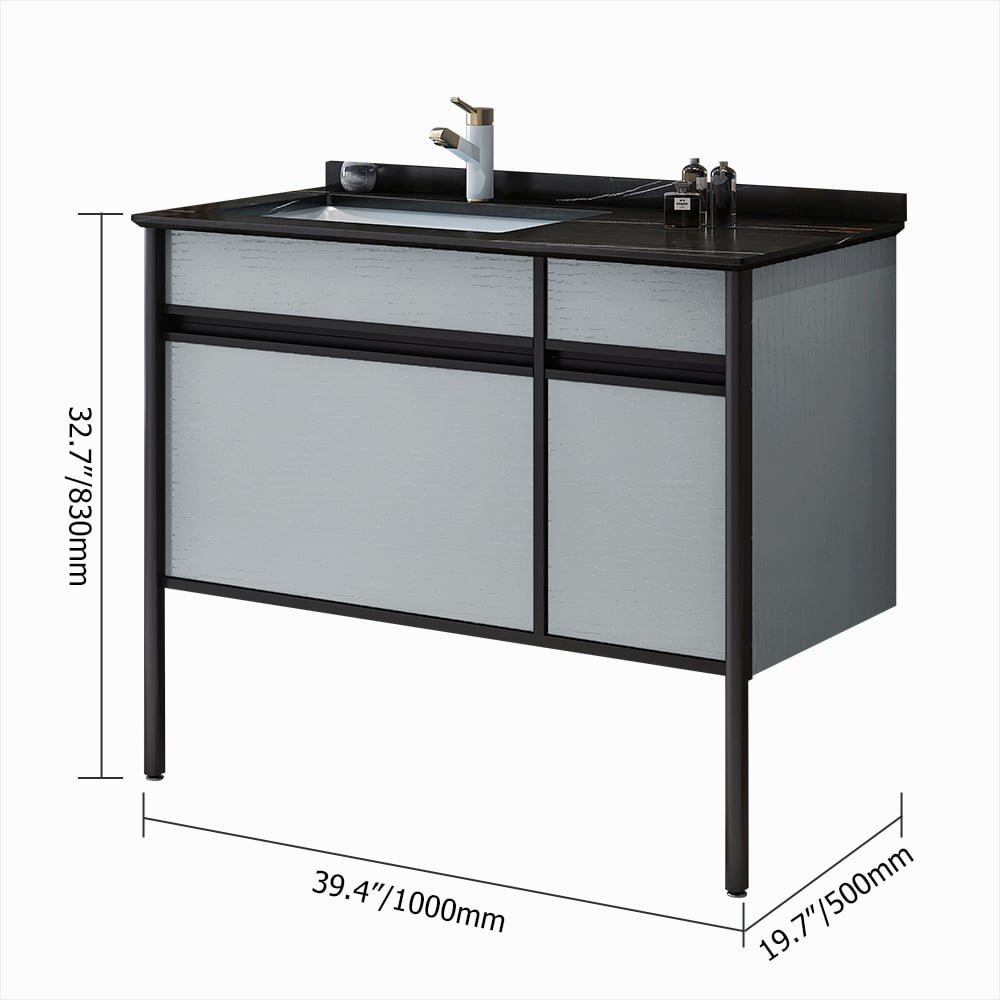 39.4" Freestanding Gray Bathroom Vanity Sintered Stone Top Ceramics Undermount 3 Drawers window image