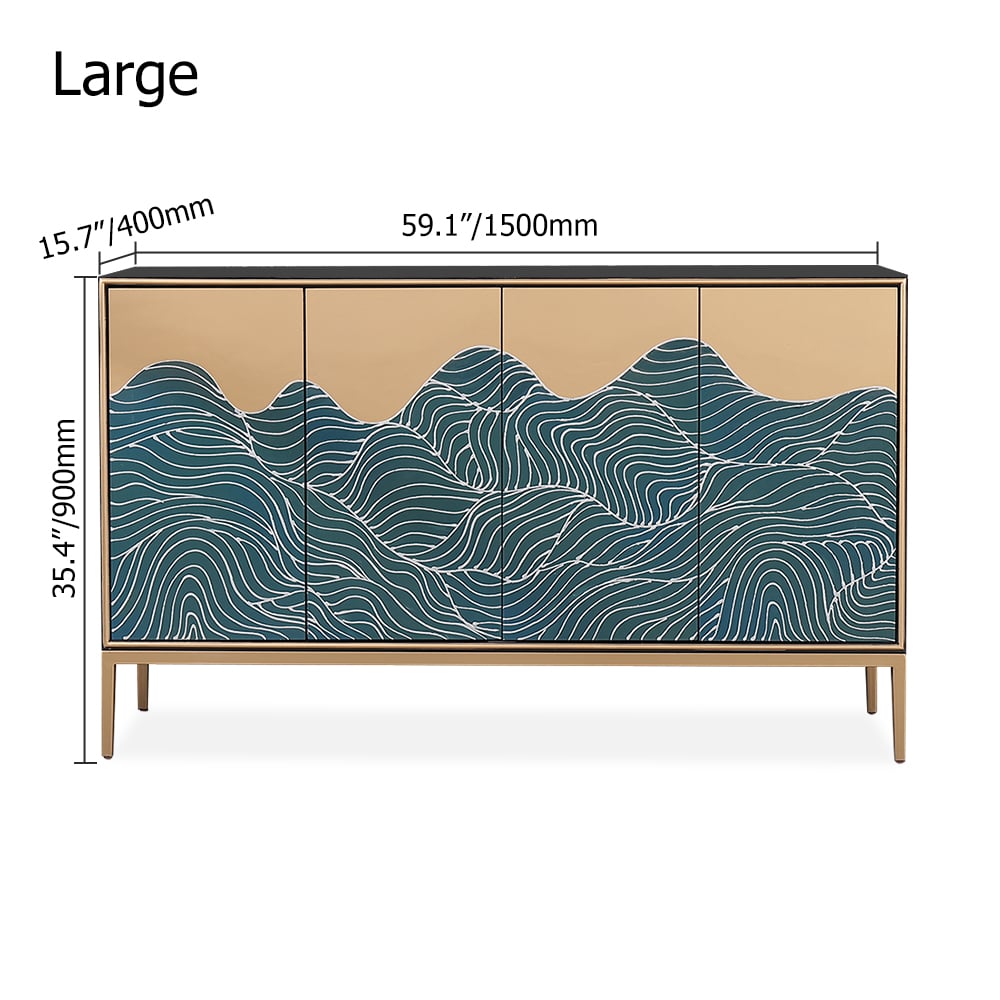 Buffet 3 portes 4 étagères vert et noir 1200 mm Gold Wave Lines petit image de fenêtre