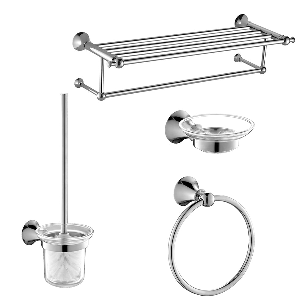 Juego de accesorios de baño de latón de 4 piezas toallero, toallero y jabón, color cromado Imagen de ventana