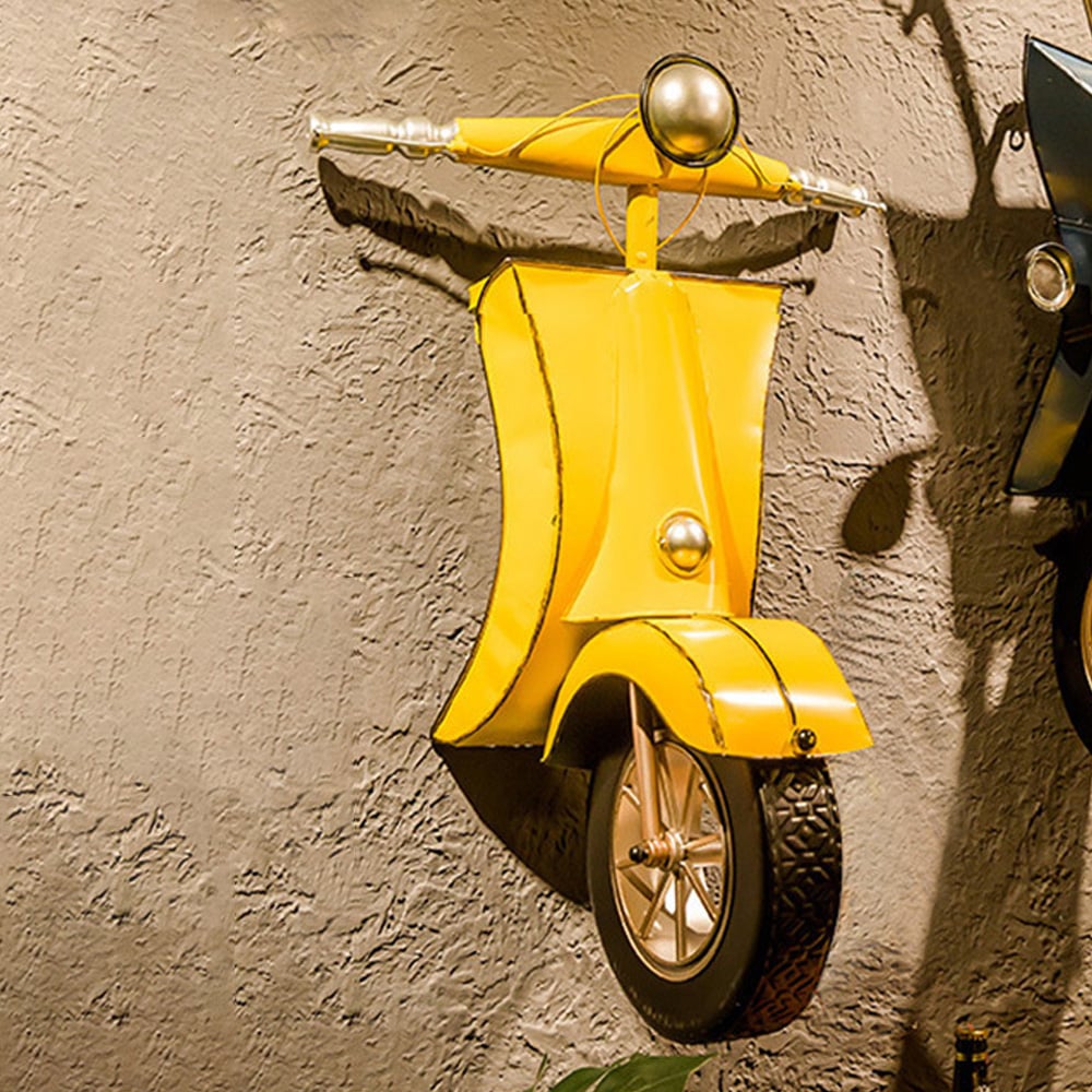 Retro-Industrious Style Creative Yellow Motorcycle Metal Wall Decor window image