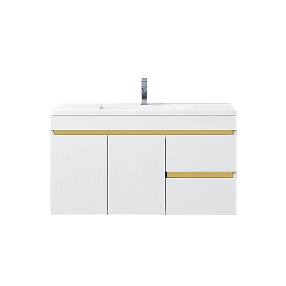 36" White Floating Bathroom Vanity Sintered Stone Top Ceramics Undermount with Storage window image