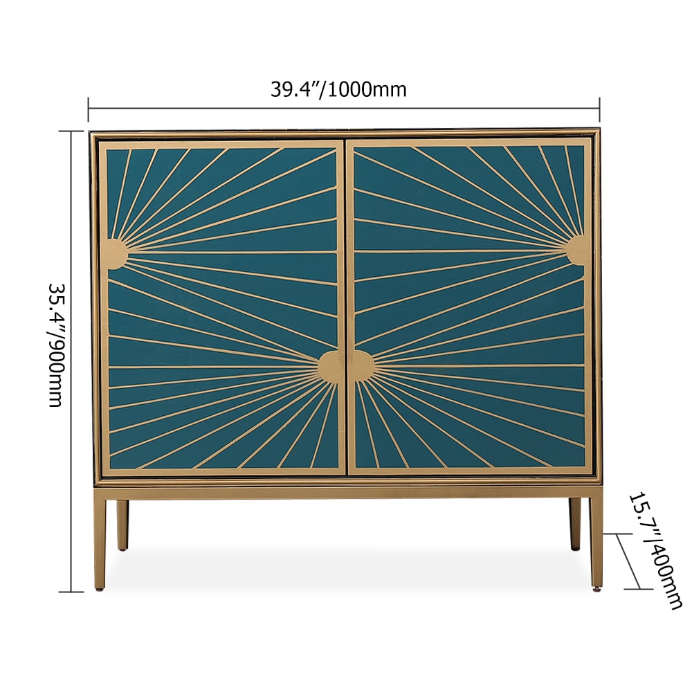 1000mm Solar Radiate Straight Lines Green & Black Display Cabinet 2-Door 4-Shelf Cabinet window image