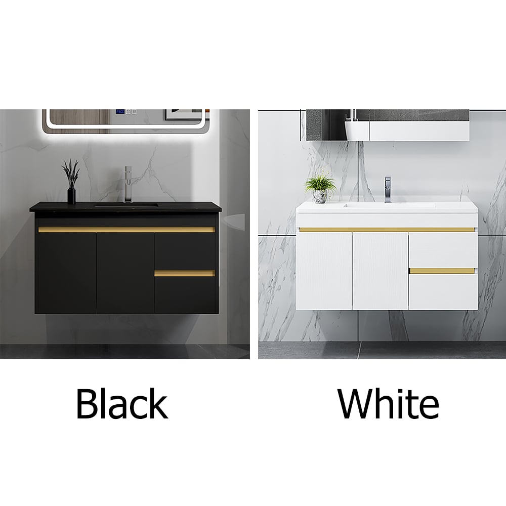 36" White Floating Bathroom Vanity Sintered Stone Top Ceramics Undermount with Storage window image