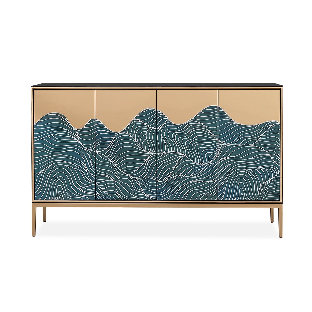 Buffet 3 portes 4 étagères vert et noir 1200 mm Gold Wave Lines petit image de fenêtre