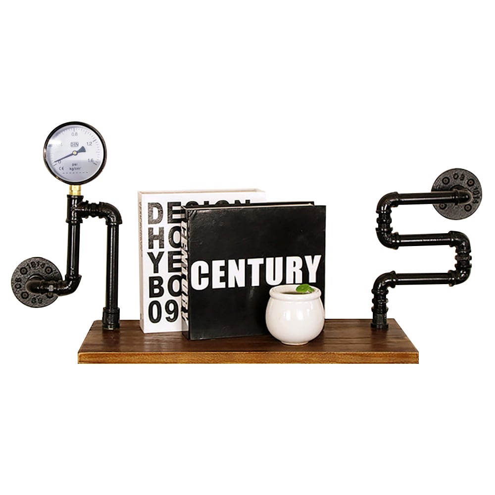 Industrial Waterpipe Wall-Mounted Shelves in Metal and Wood window image