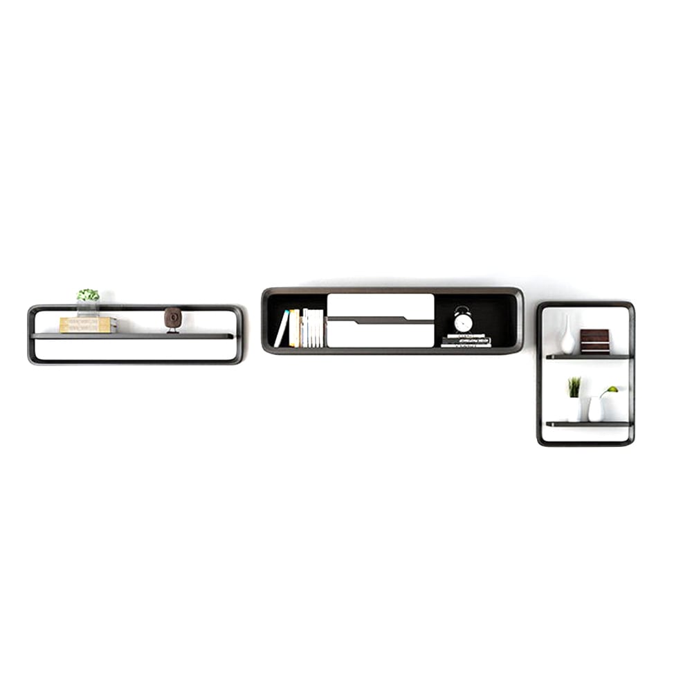 Lamo Media Floating Shelving 3-Piece Wall Mounted Storage Shelves & Cabinet Wood in White & Black (Set of 3) window image