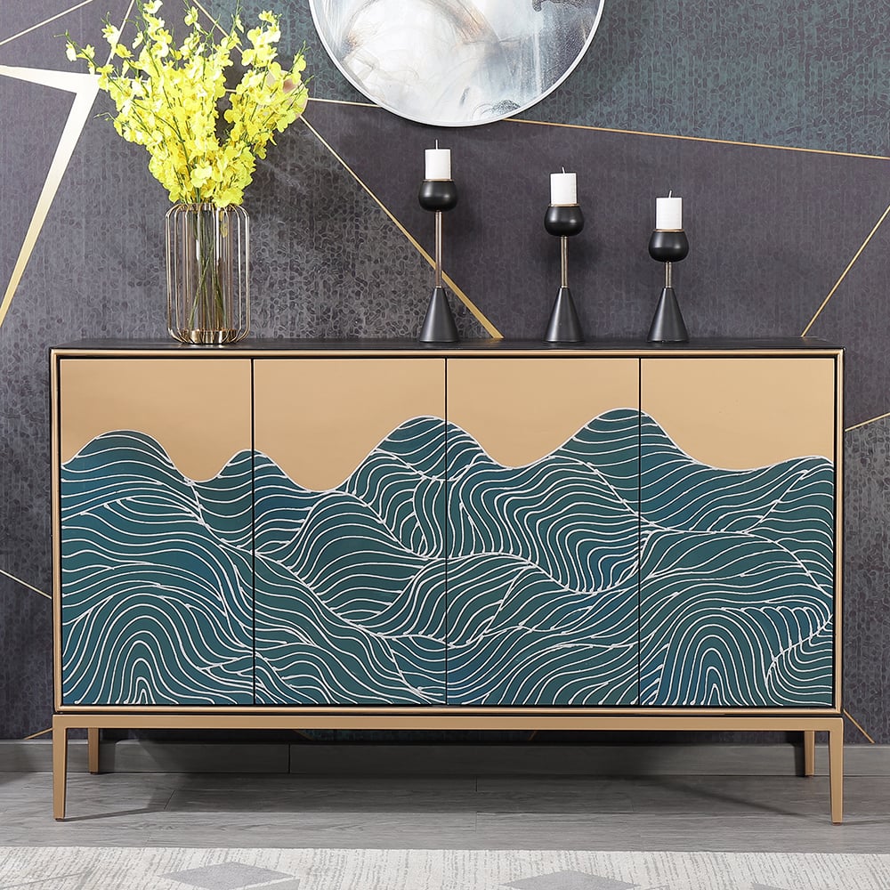 Buffet 3 portes 4 étagères vert et noir 1200 mm Gold Wave Lines petit image de fenêtre