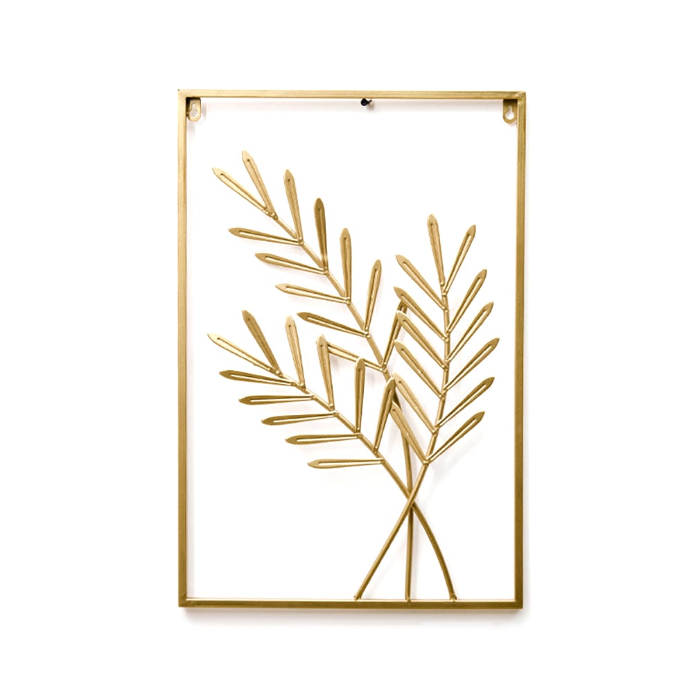 Rectangular Farmhouse Metal Wheat Leaves Home Wall Decor Art window image