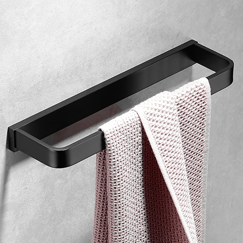 4-delige badkamerhardware set handdoekenrek en toiletborstel met houder in zwart Vensterafbeelding