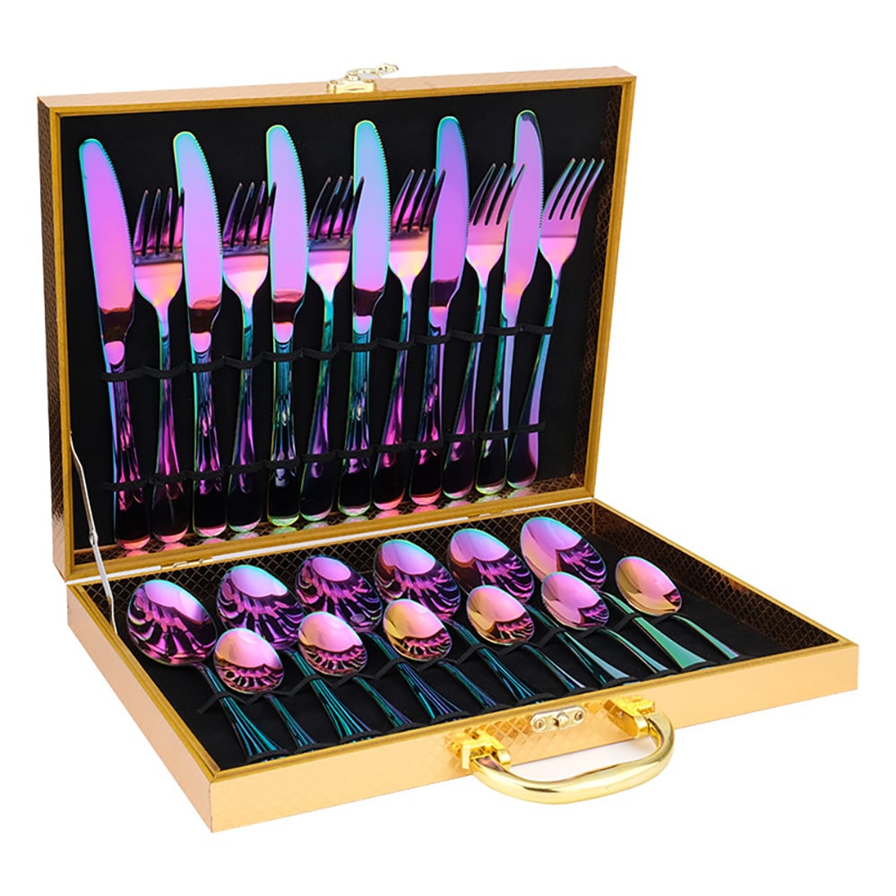 24 Pieces Stainless Steel Flatware Set with Wooden Box, Service for 6 window image
