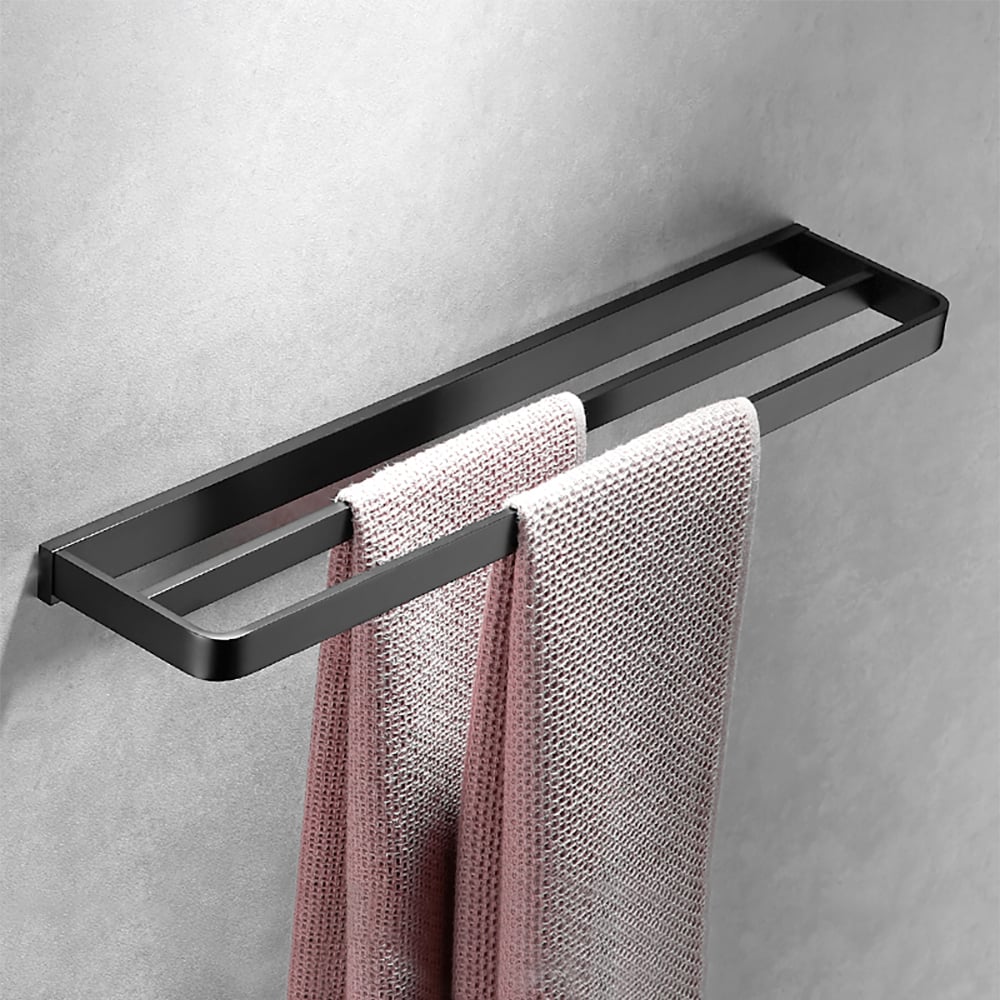 4-delige badkamerhardware set handdoekenrek en toiletborstel met houder in zwart Vensterafbeelding