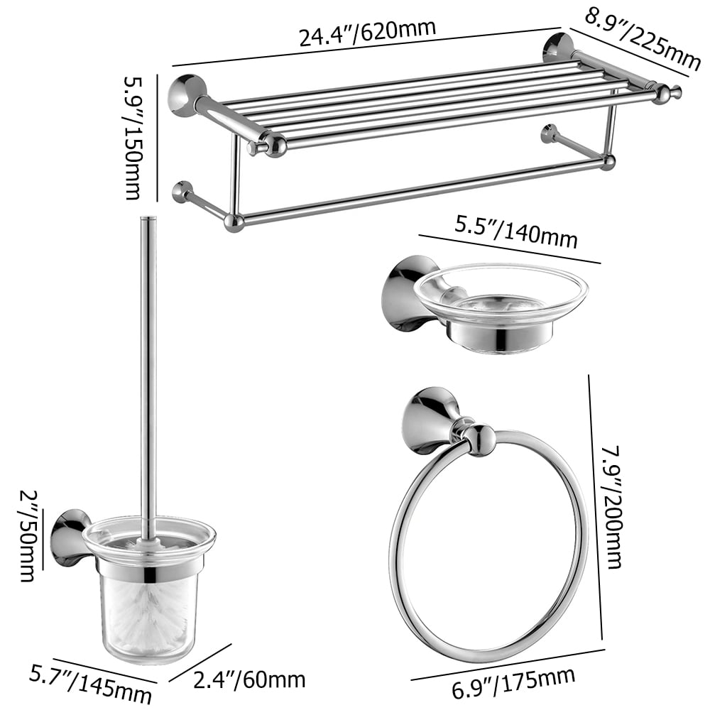 Juego de accesorios de baño de latón de 4 piezas toallero, toallero y jabón, color cromado Imagen de ventana