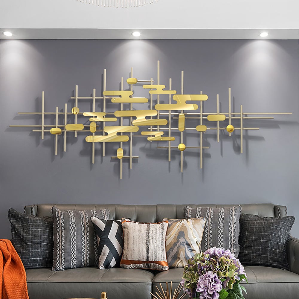 Decoración de pared geométrica moderna 3D para el hogar acento de pared de metal dorado Imagen de ventana