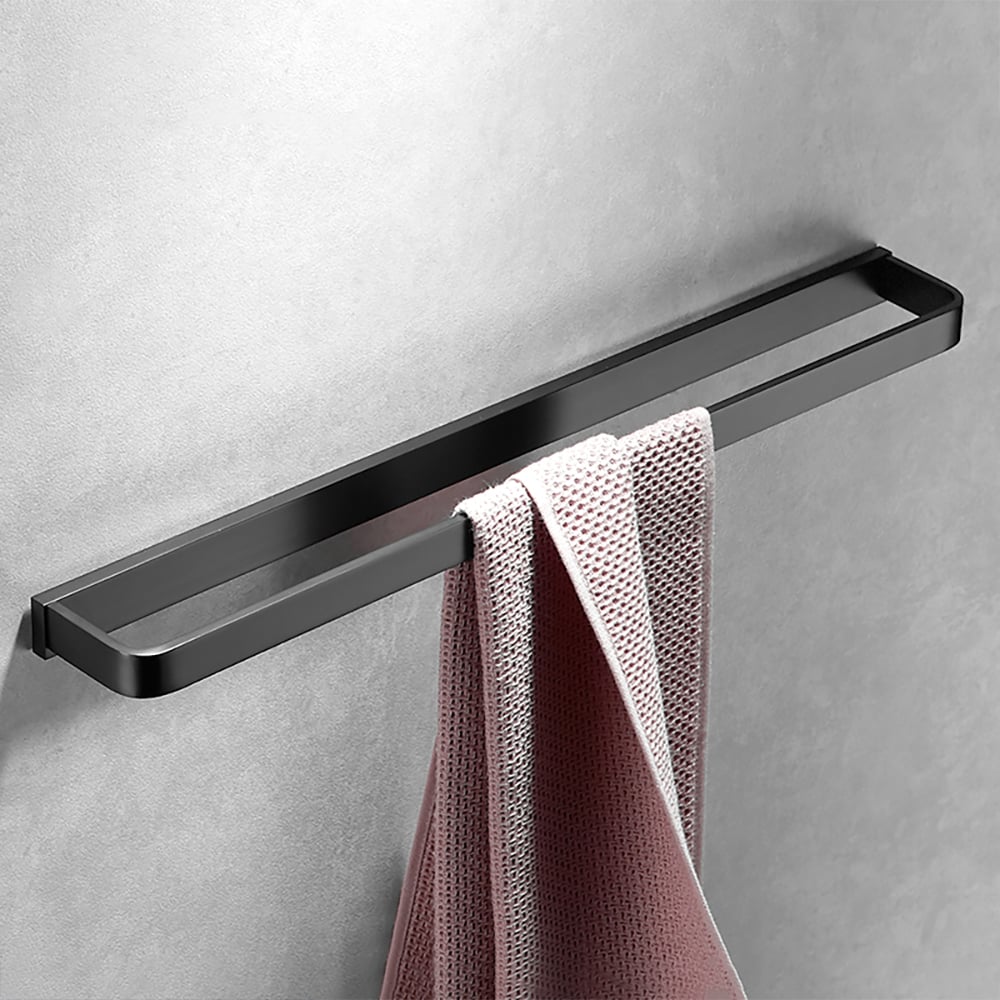 4-delige badkamerhardware set handdoekenrek en toiletborstel met houder in zwart Vensterafbeelding