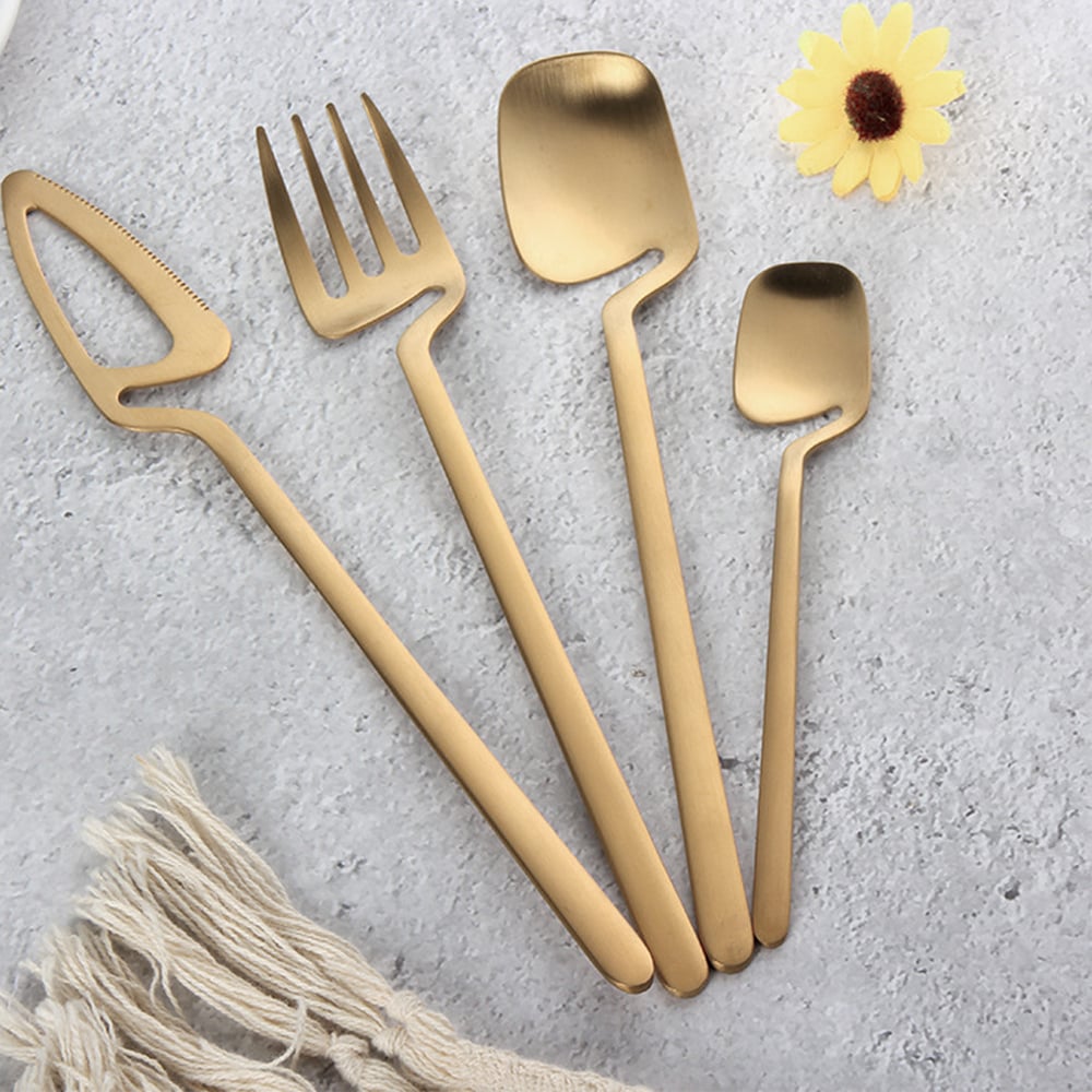 60 Pieces Brushed Gold Stainless Steel Flatware Set for Desserts, Service for 15 window image