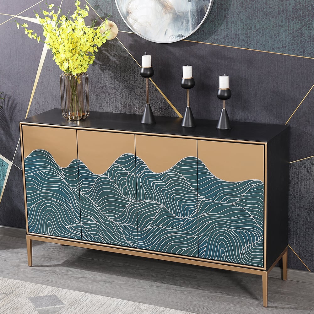 Buffet 3 portes 4 étagères vert et noir 1200 mm Gold Wave Lines petit image de fenêtre