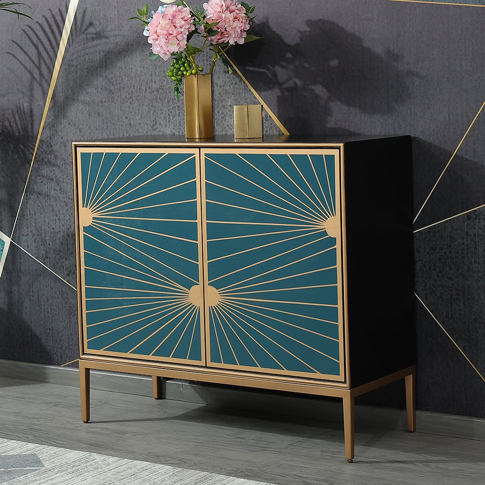 1000mm Solar Radiate Straight Lines Green & Black Display Cabinet 2-Door 4-Shelf Cabinet window image