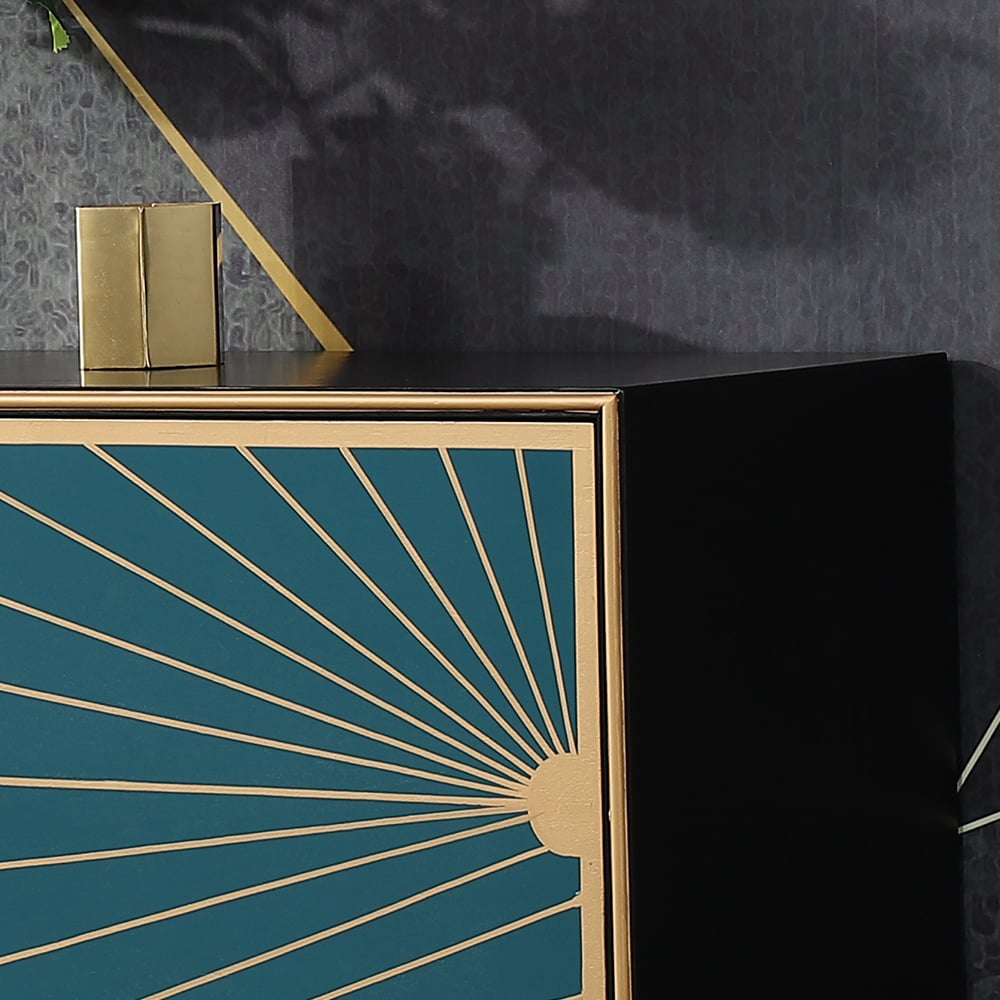 1000mm Solar Radiate Straight Lines Green & Black Display Cabinet 2-Door 4-Shelf Cabinet window image