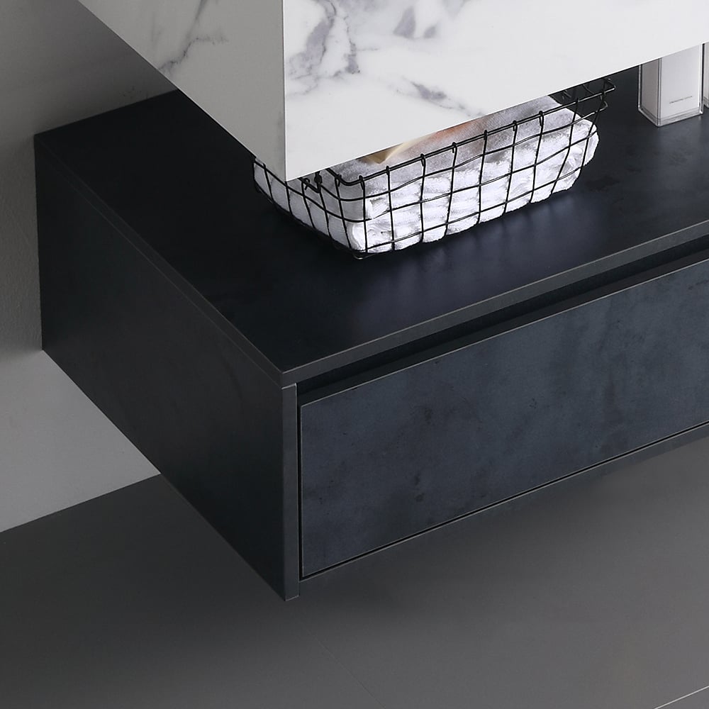 Black Floating Bathroom Vanity Faux Marble & Sintered Stone Top Ceramics Undermount Sink window image