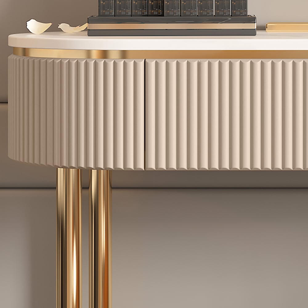 1000mm Champagne Marble Top Mirrored Makeup Vanity Set with 1 Stool window image