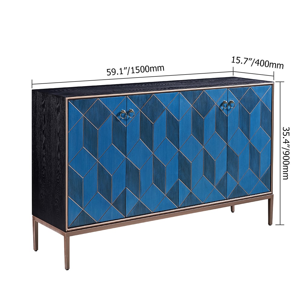 Italian Blue Buffet Cubic Outlined  Sideboard 4 Doors 4 Shelves window image