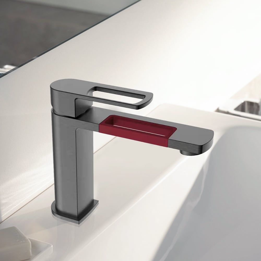 Gunmetal Single Lever Handle Bathroom Basin Tap Monobloc Solid Brass window image