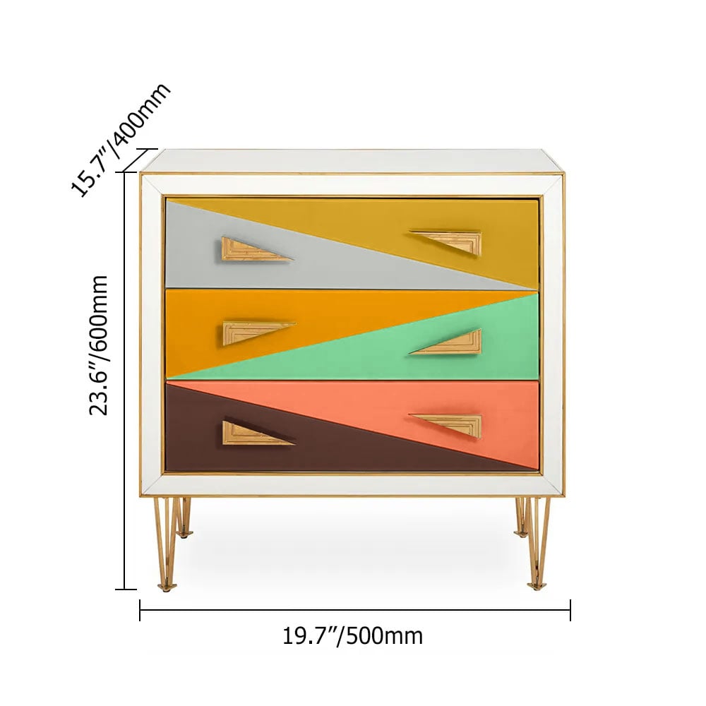 19.7" White Accent Chest 3-Drawer Geometric Colored Drawing Glass Cabinet in Style A window image