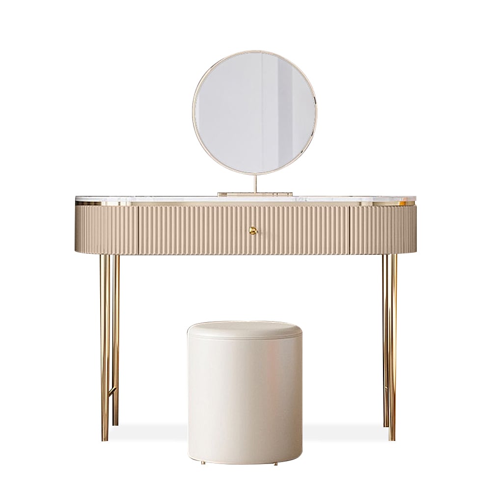 1000mm Champagne Marble Top Mirrored Makeup Vanity Set with 1 Stool window image