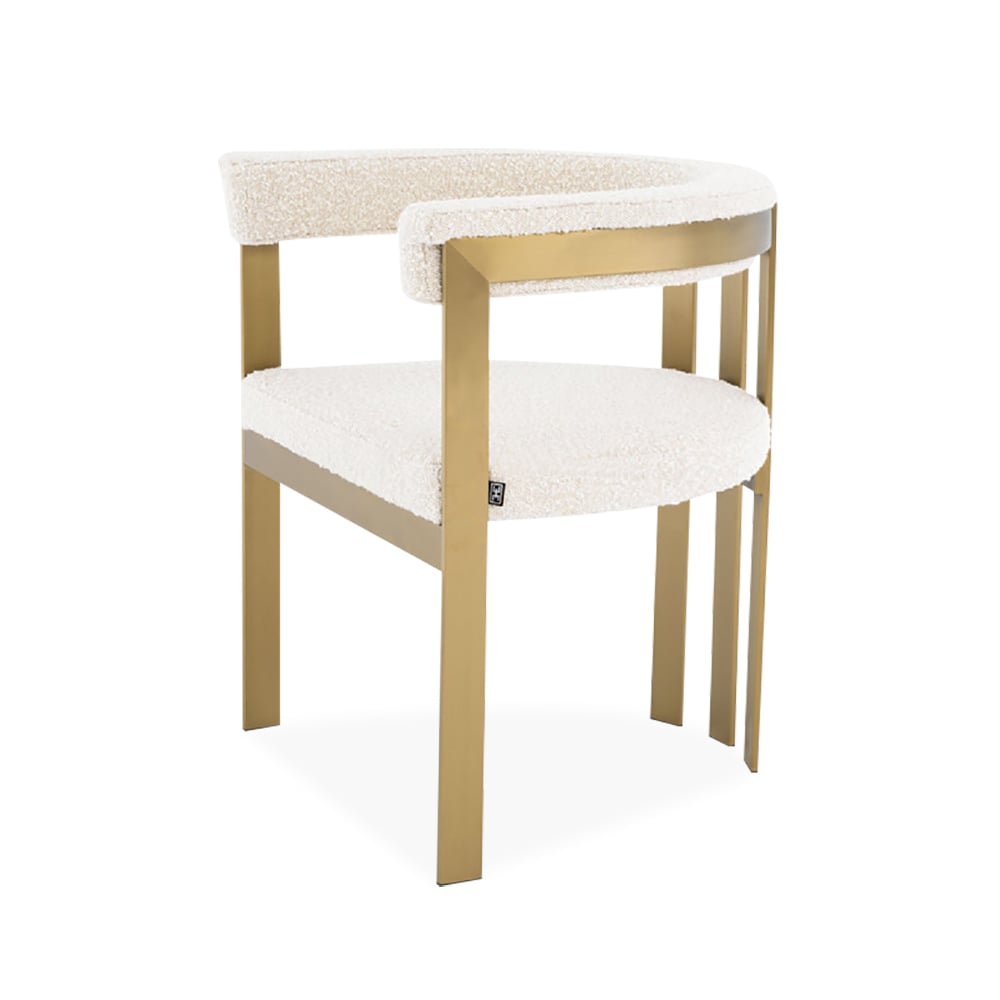 Post-modern Accent Chair Metal & Lamb Wool in White & Gold window image