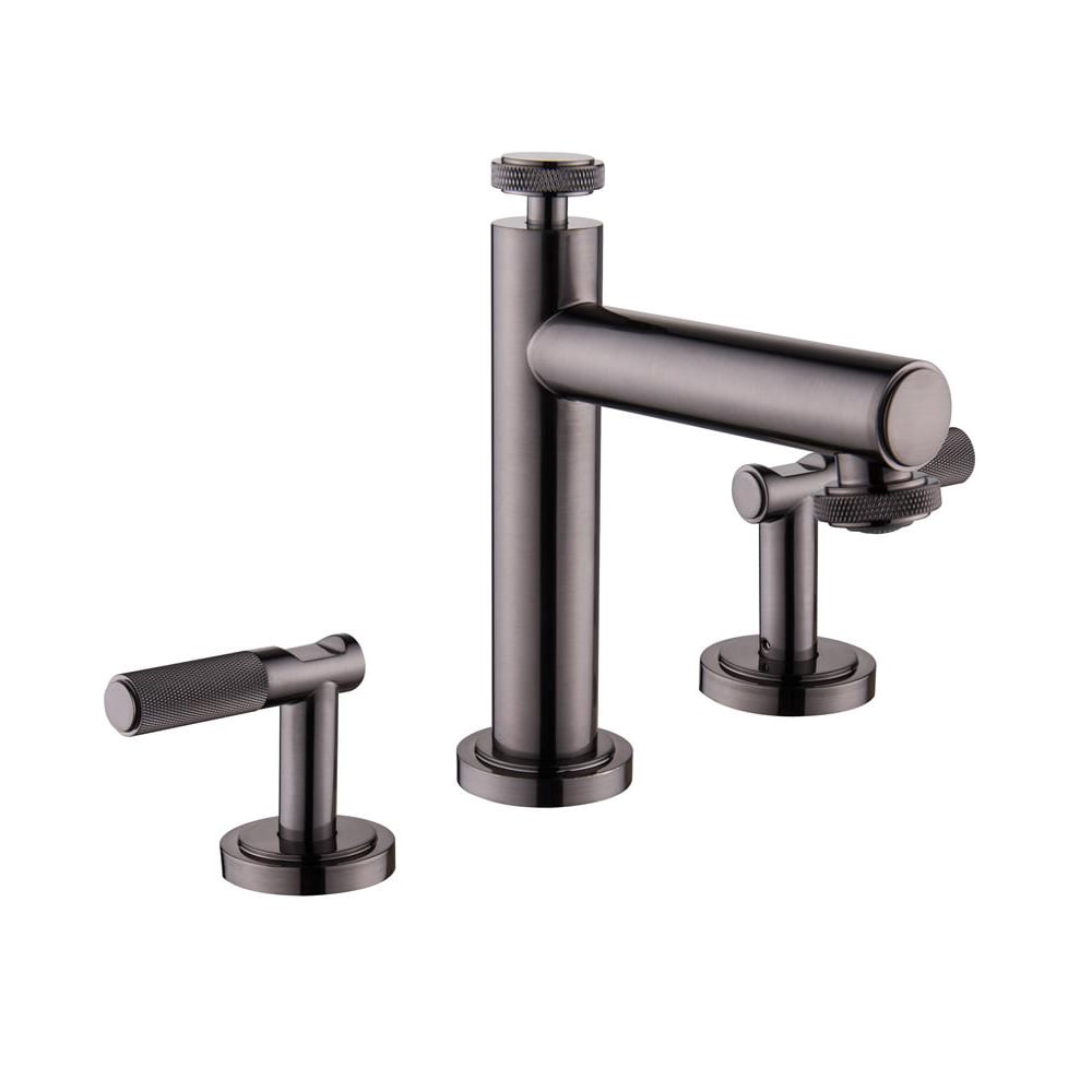 Black Nickel Bathroom 3 Hole Basin Tap Dual Lever Solid Brass window image