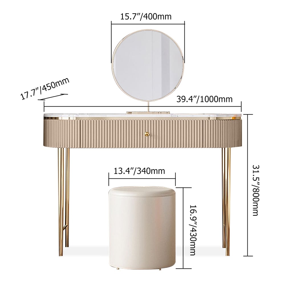 1000mm Champagne Marble Top Mirrored Makeup Vanity Set with 1 Stool window image