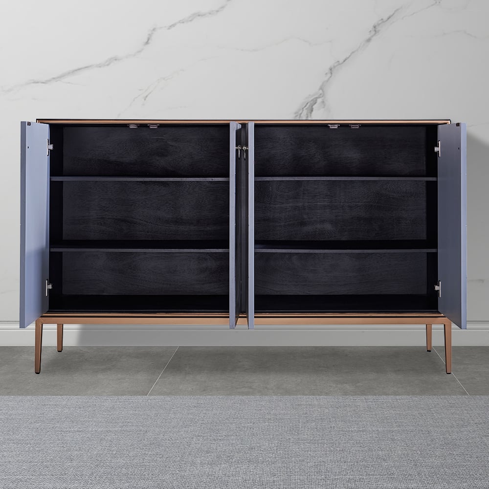 Italian Blue Buffet Cubic Outlined  Sideboard 4 Doors 4 Shelves window image