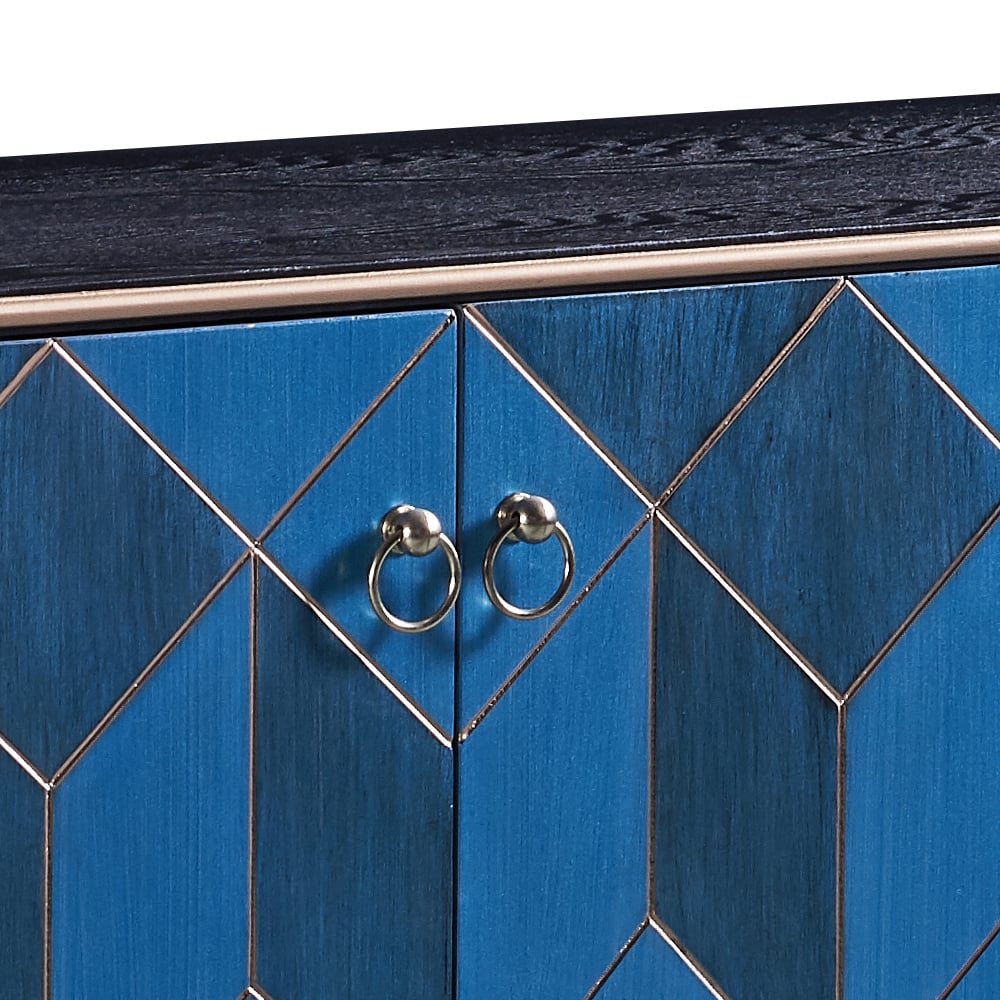 Italian Blue Buffet Cubic Outlined  Sideboard 4 Doors 4 Shelves window image