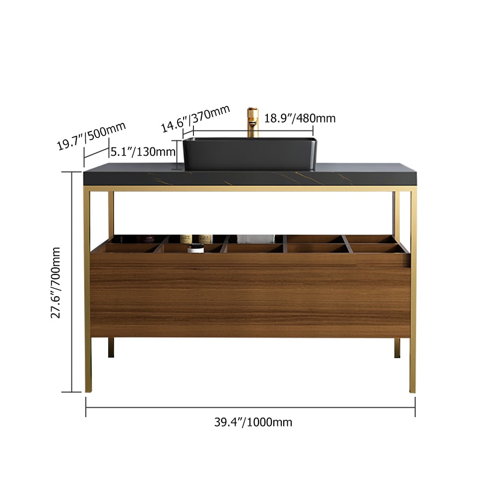 Free-Standing Walnut Bathroom Vanity Sintered Stone Top Ceramics Vessel with Storage window image