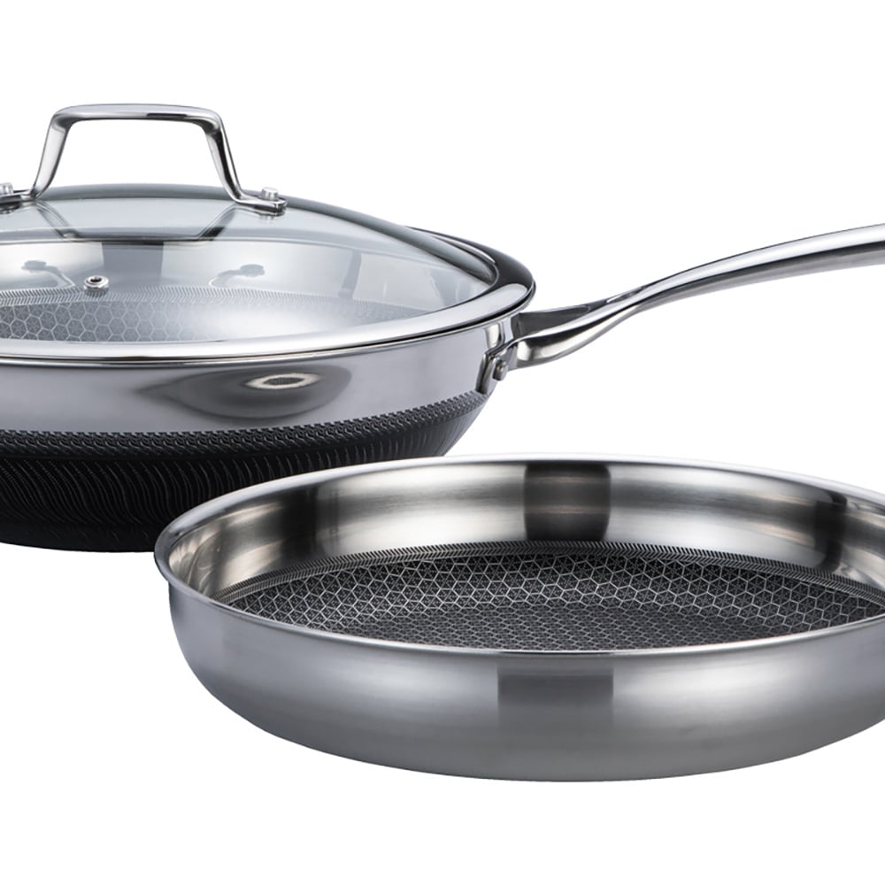 Sartén de plata de acero inoxidable de 3 capas antiadherente multiusos de 3 piezas Imagen de ventana