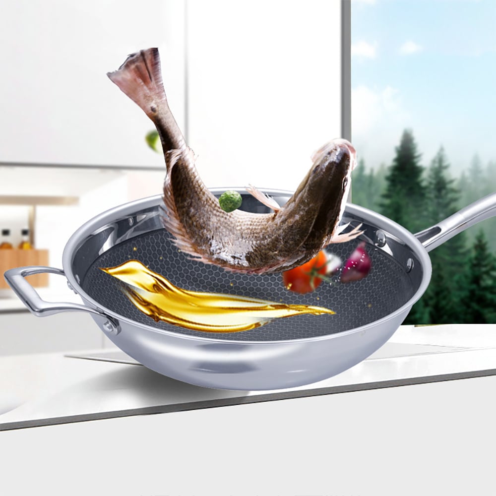 Sartén de plata de acero inoxidable de 3 capas antiadherente multiusos de 3 piezas Imagen de ventana
