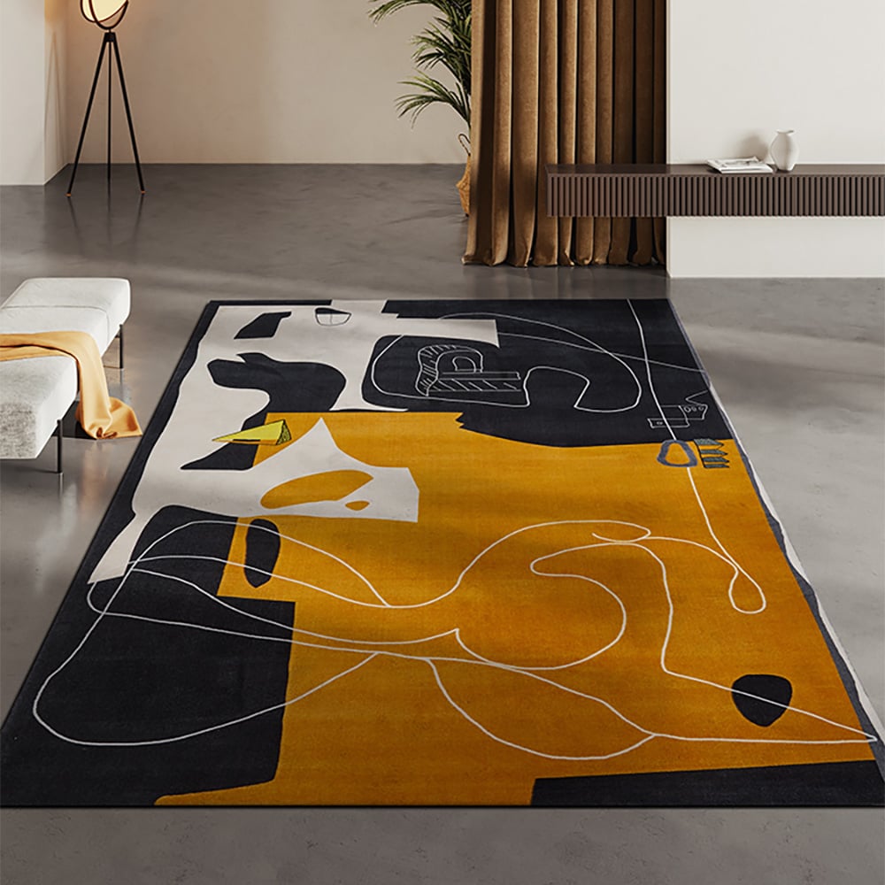 Tapis rectangulaire jaune imaginatif de style moderne 2 740 mm x 3 650 mm image de fenêtre