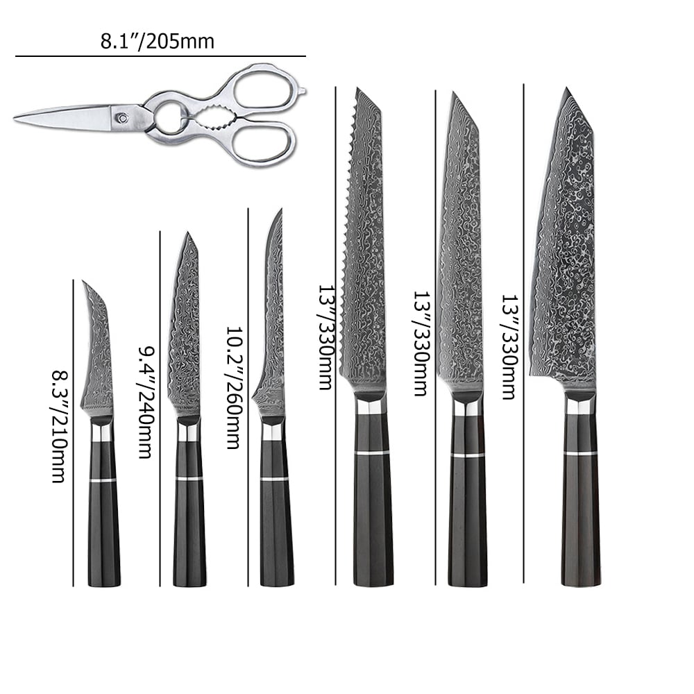 8 Pieces Damascus Kitchen Knife Set Chef Knife Set with Leather Roll Bag window image