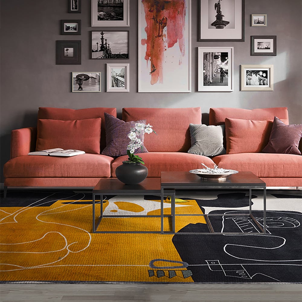 Tapis rectangulaire jaune imaginatif de style moderne 2 740 mm x 3 650 mm image de fenêtre